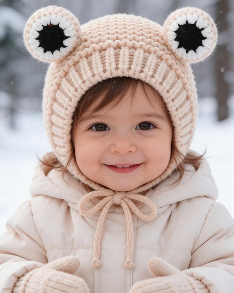 MINGSEECESS Kids Knitted Beanie Hat Cute Frog Cartoon Winter Warmer Cap with Big Eyes for Baby Boys Girls - Image 2